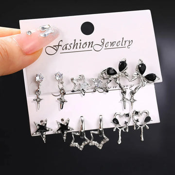 DAIIIBABYYY  -  Punk Goth Black Star Heart Butterfly Stud Earrings Set for Women Kpop Y2K Girls Vintage Aesthetic Earring Trendy Jewelry